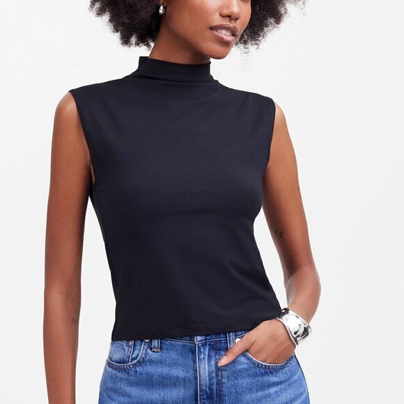 Madewell Funnelneck Cropped Fitted Muscle Tee Black Size S NWT - Picture 1 of 9